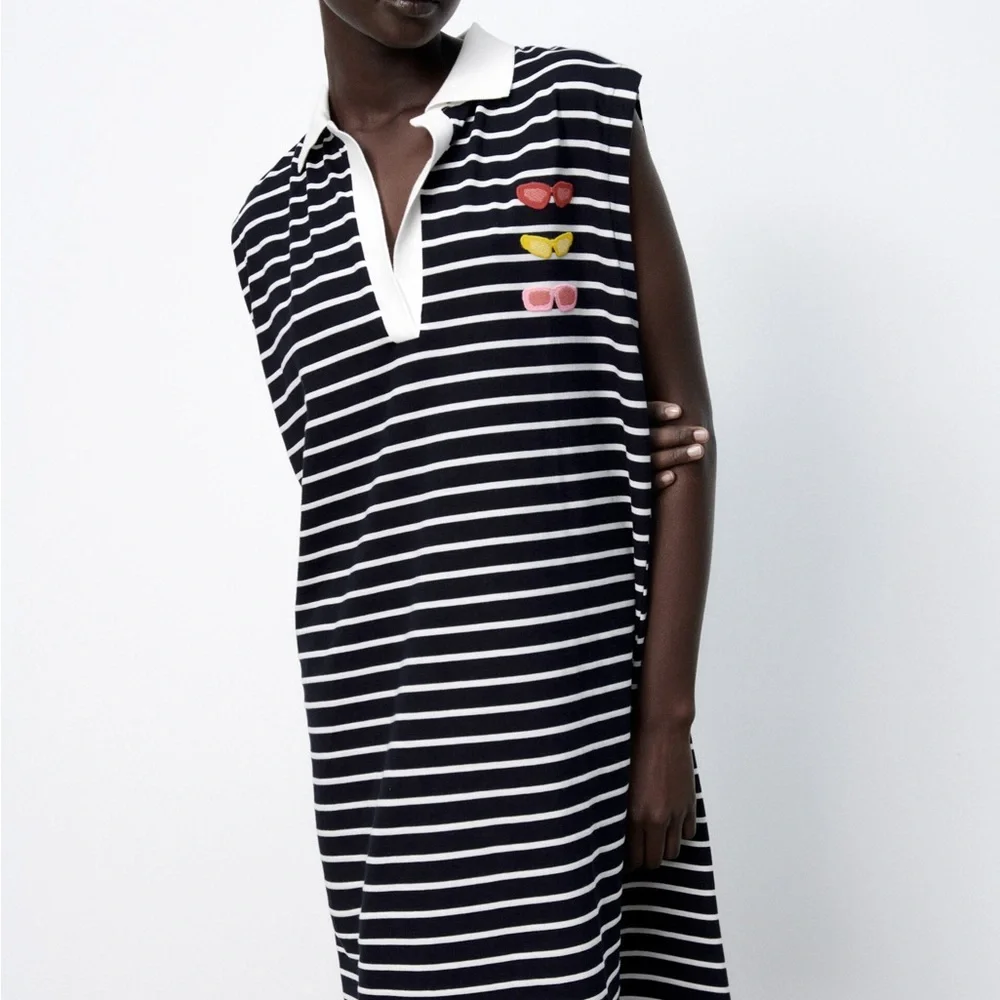 NWT ZARA NATACHA PASCHAL STRIPED DRESS POLO BLOGGERS FAV STRIPED LARGE Rugby